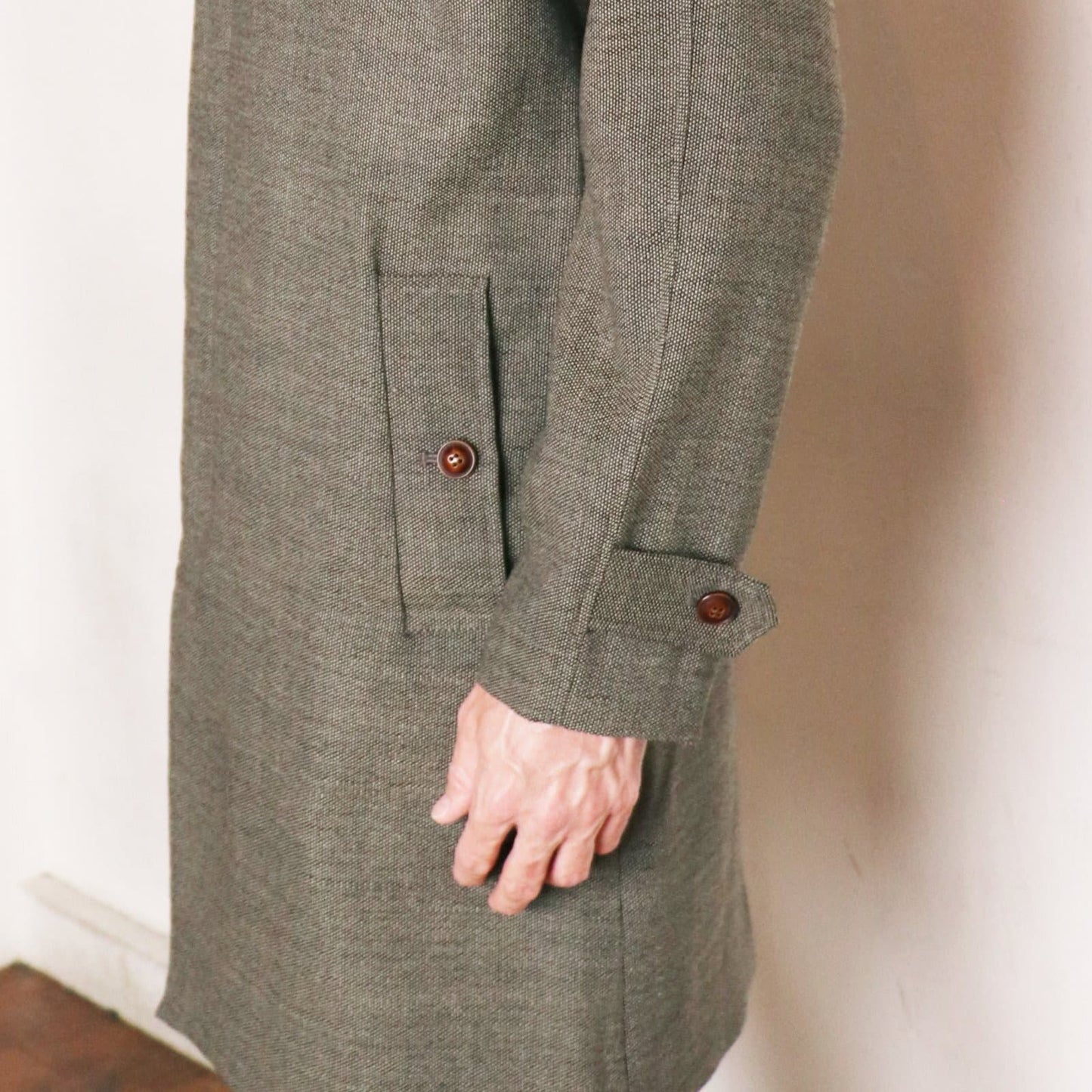 Birds-Eye Tweed Coat〈Black×Beige〉