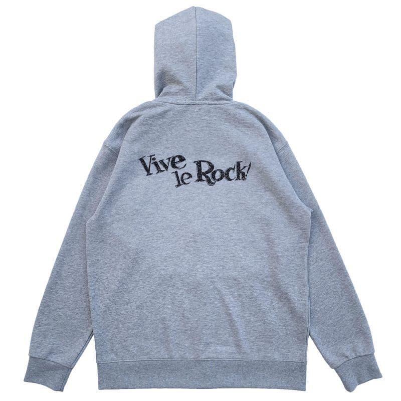 前面にフリルをあしらったジップアップフーディ Grey 背面