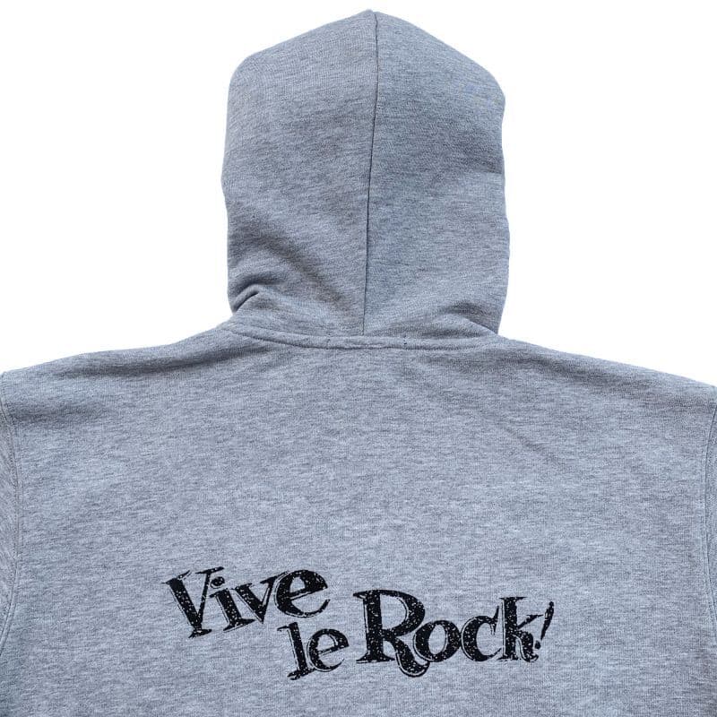 前面にフリルをあしらったジップアップフーディ Grey 背面 Vive le Rock!プリント