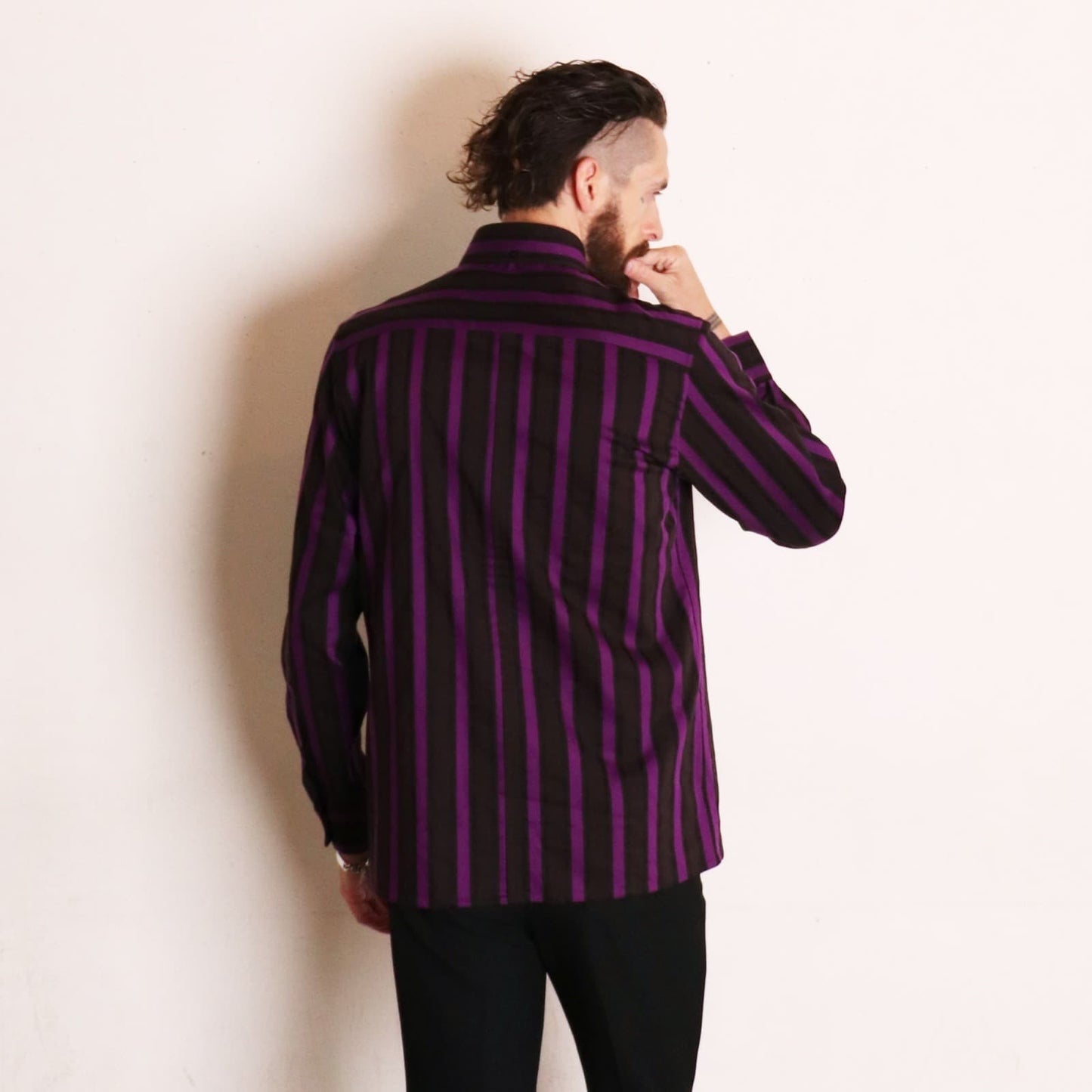 Stripe Beagle Collar Shirts〈Purple〉