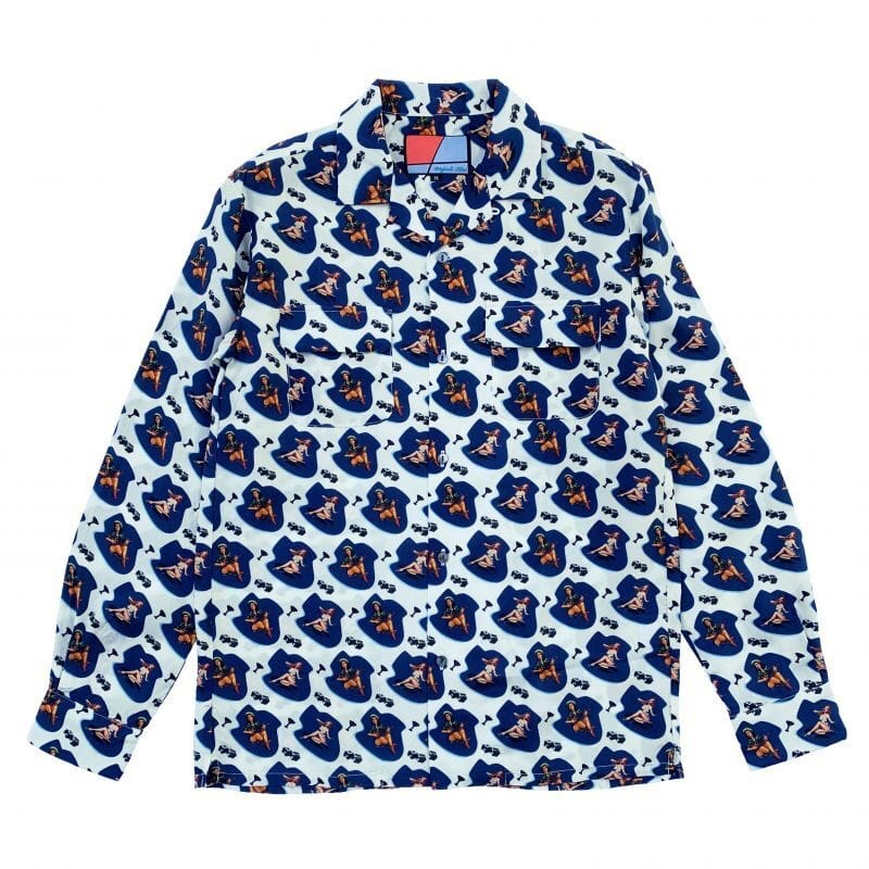 Original John(オリジナル ジョン) | ピンナップガール柄を全面にプリントした男心をくすぐる長袖オープンカラーシャツ〈Ivory〉 - Sopwith camel