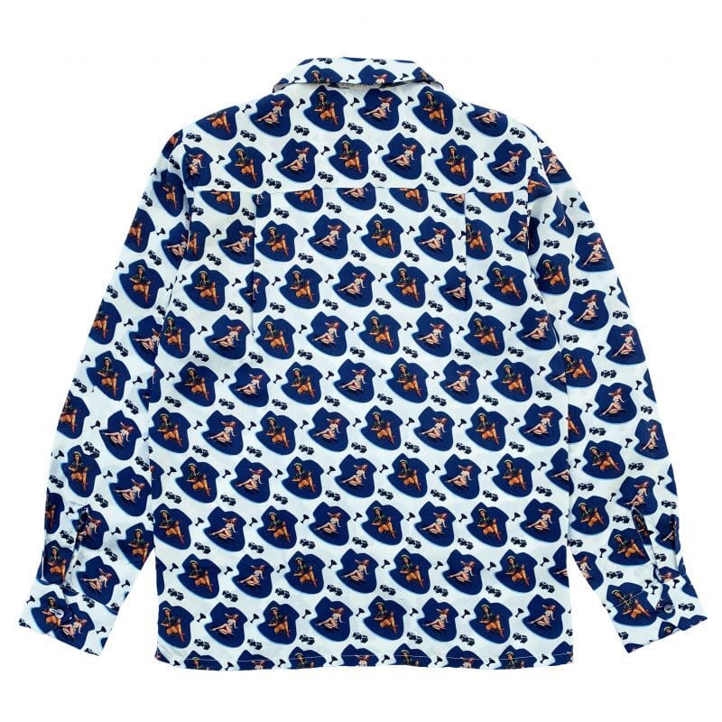 Original John(オリジナル ジョン) | ピンナップガール柄を全面にプリントした男心をくすぐる長袖オープンカラーシャツ〈Ivory〉 - Sopwith camel