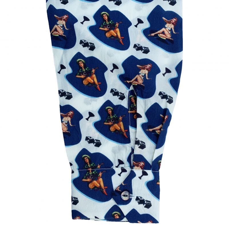 Original John(オリジナル ジョン) | ピンナップガール柄を全面にプリントした男心をくすぐる長袖オープンカラーシャツ〈Ivory〉 - Sopwith camel