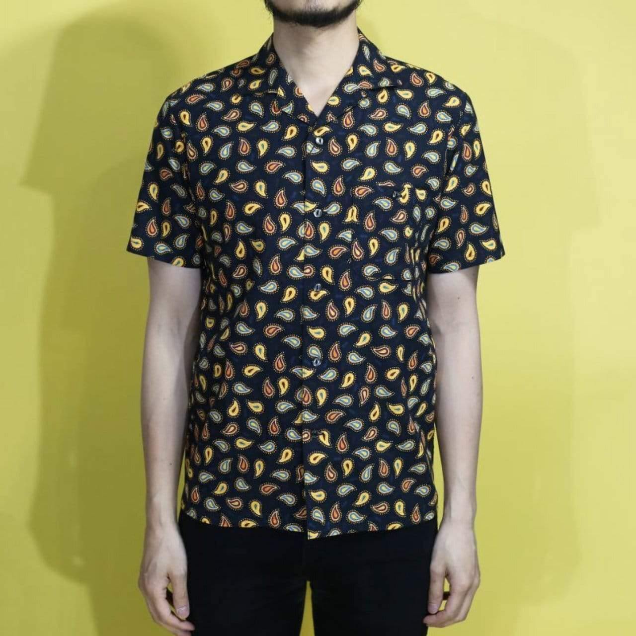 Original John(オリジナル ジョン) | ペーズリー柄・コットンリネンのオープンカラーシャツ〈Dark Navy〉 - Sopwith camel
