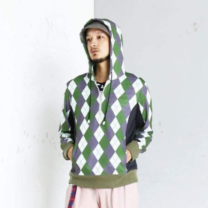Argyle Half Zip Hoodies〈Olive Mix〉