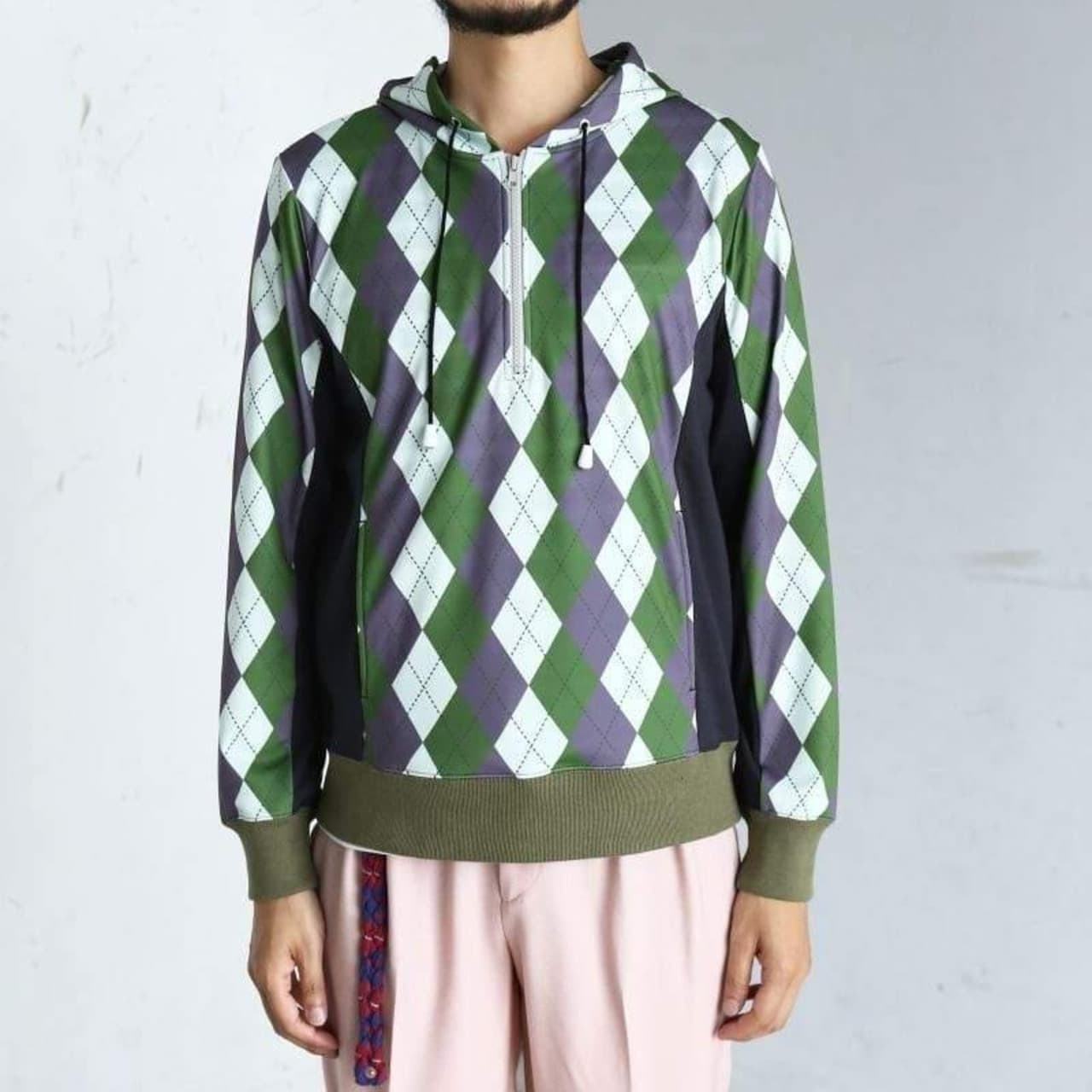 Argyle Half Zip Hoodies〈Olive Mix〉