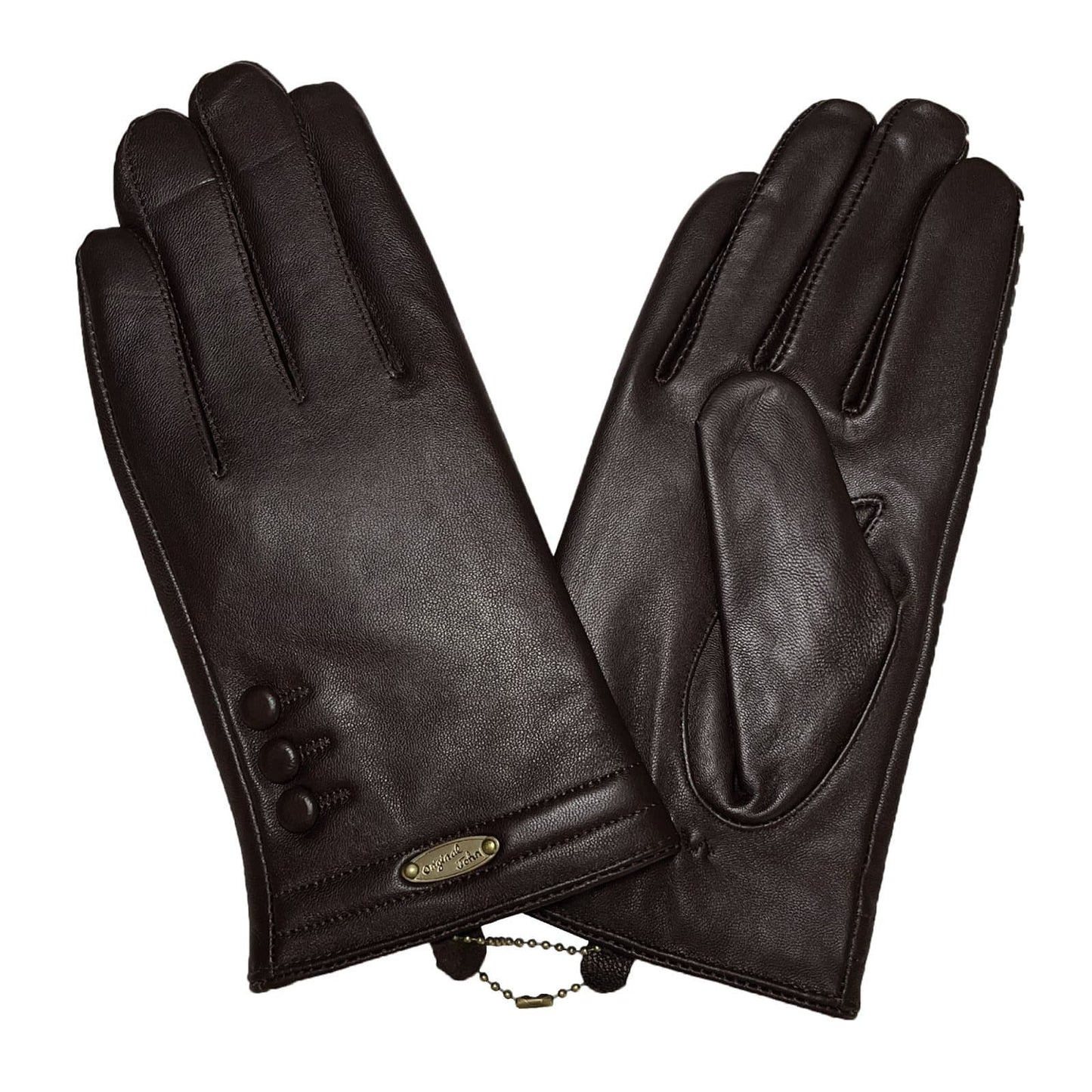 Buttons Leather Gloves〈Brown〉