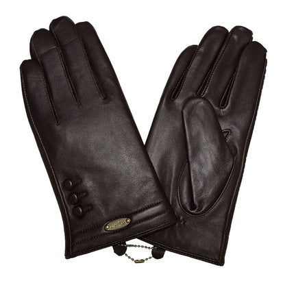 Buttons Leather Gloves〈Brown〉