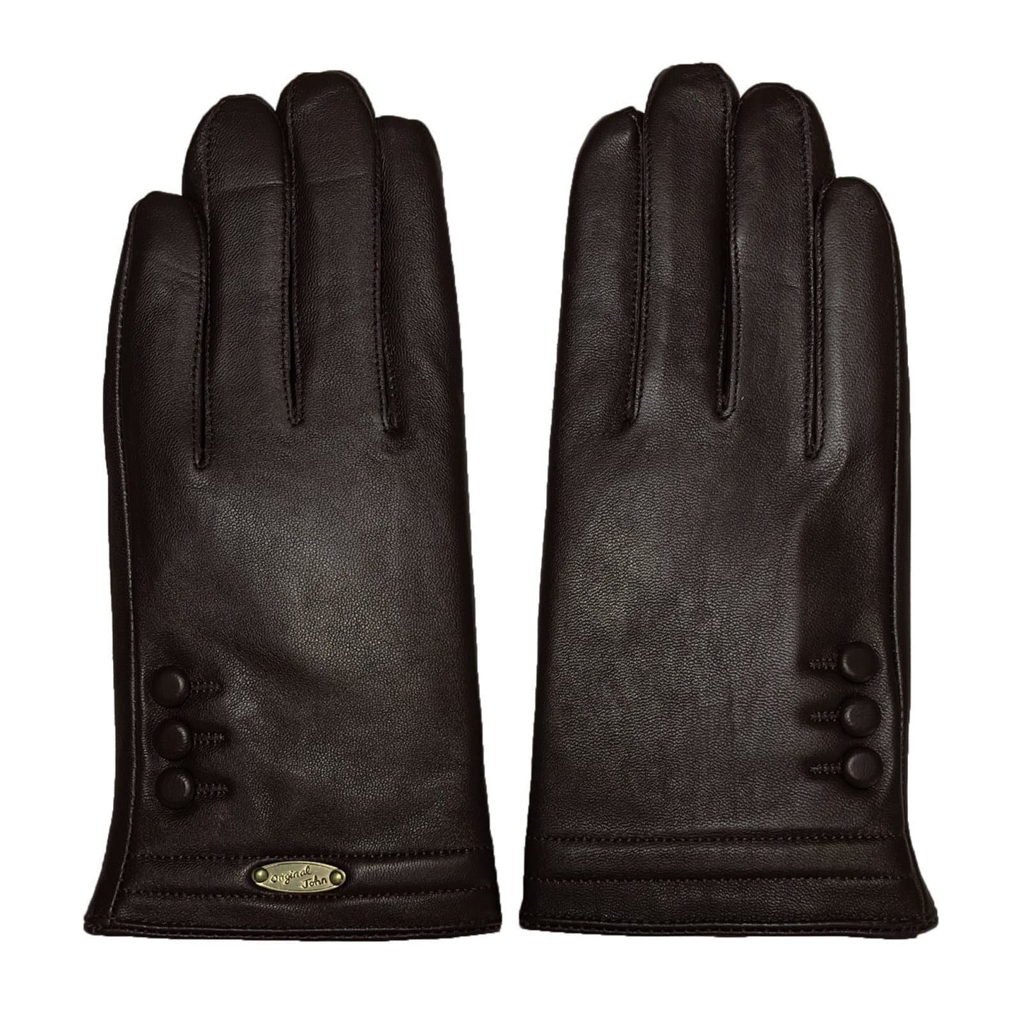 Buttons Leather Gloves〈Brown〉