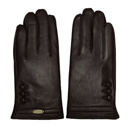 Buttons Leather Gloves〈Brown〉