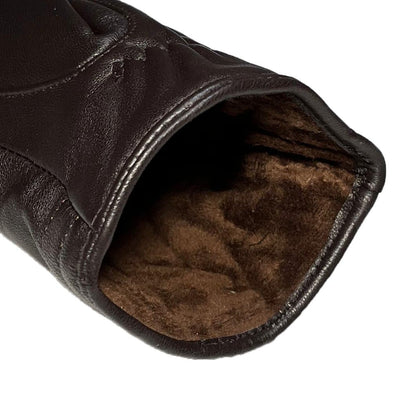Buttons Leather Gloves〈Brown〉