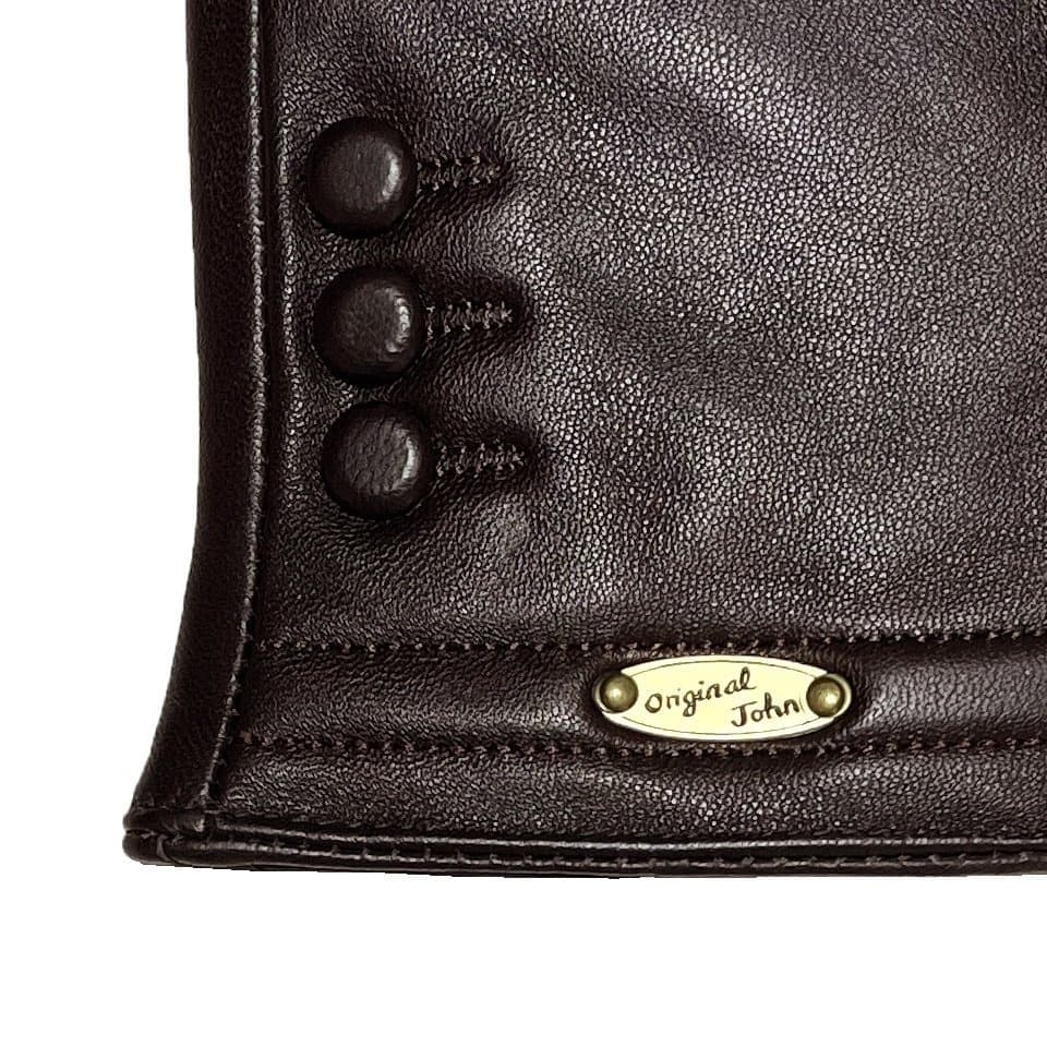 Buttons Leather Gloves〈Brown〉