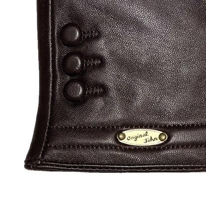 Buttons Leather Gloves〈Brown〉
