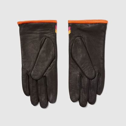 Black Leather Lightning Bolt Ziggy Gloves