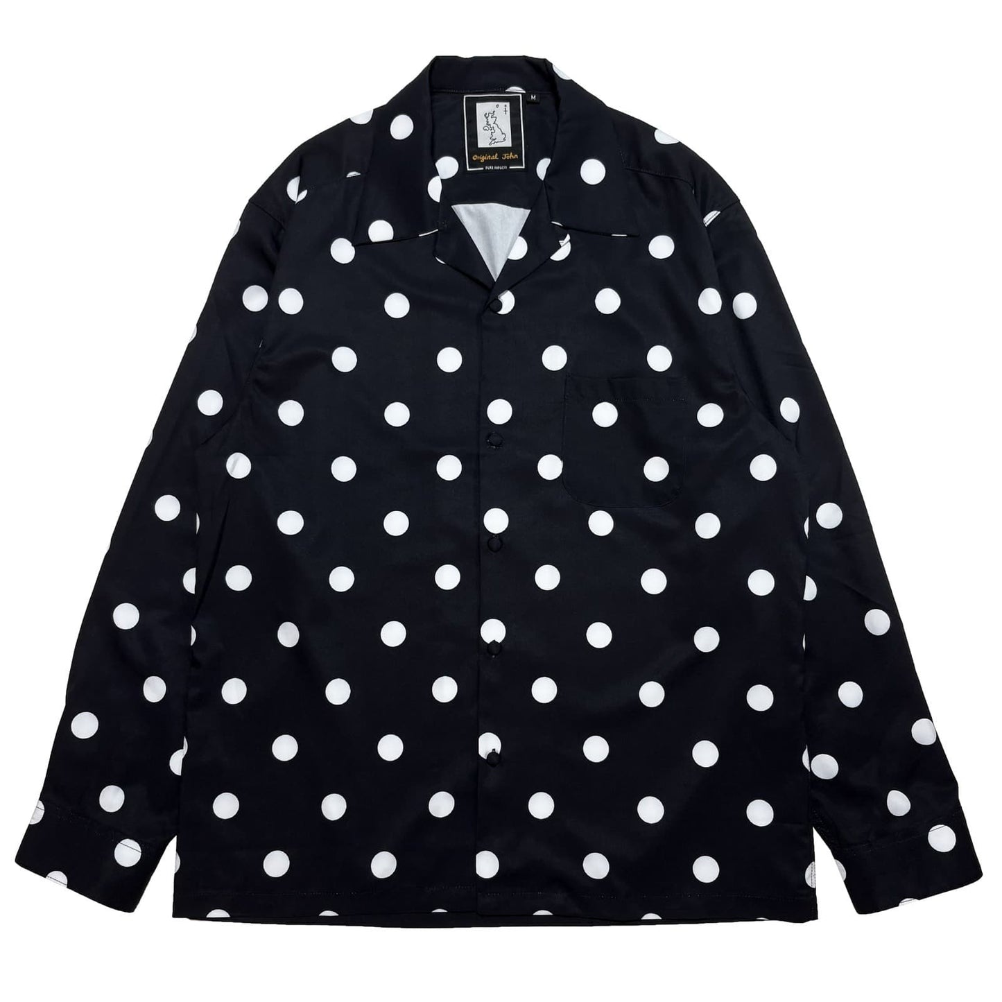 Covered Button Open Collar Shirts〈Black〉