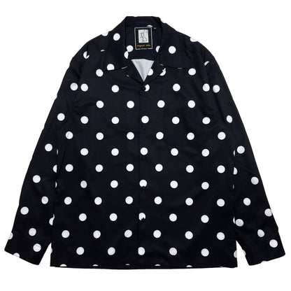 Covered Button Open Collar Shirts〈Black〉