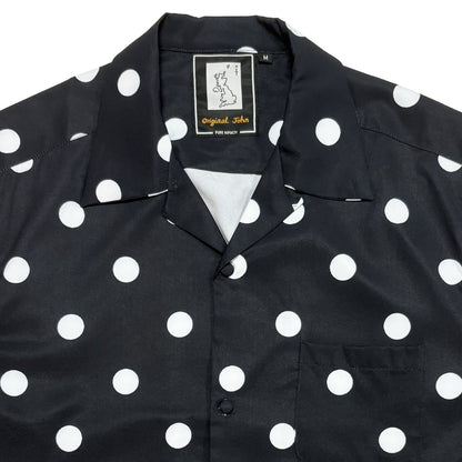 Covered Button Open Collar Shirts〈Black〉