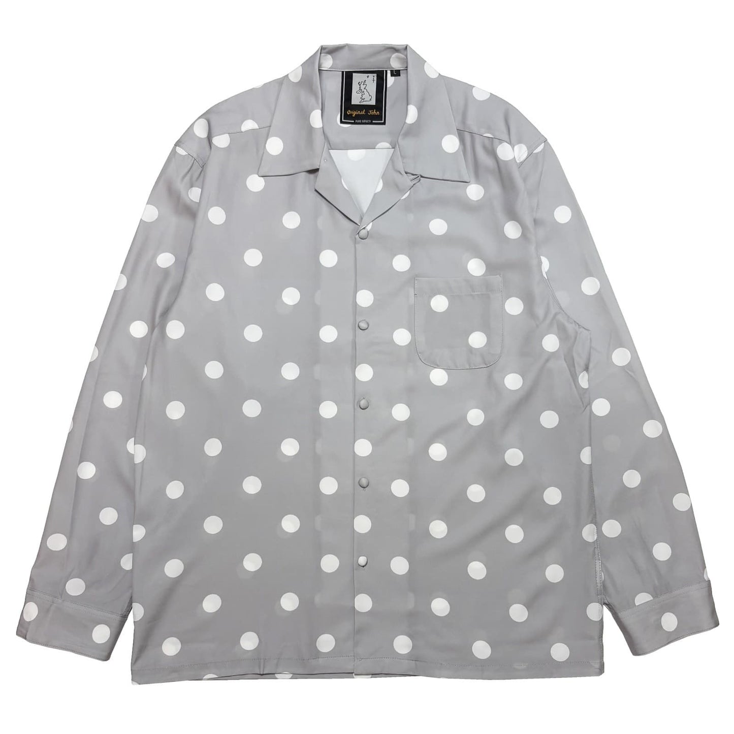 Covered Button Open Collar Shirts〈Black〉