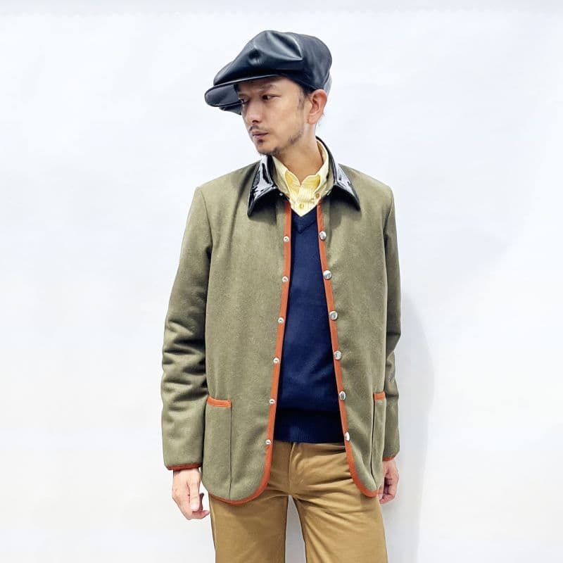 ENAMEL COLLARED QUILTING JACKET - Olive
