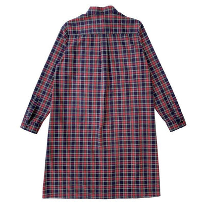 タータンチェック柄フリルシャツワンピース Navy×Red 背面