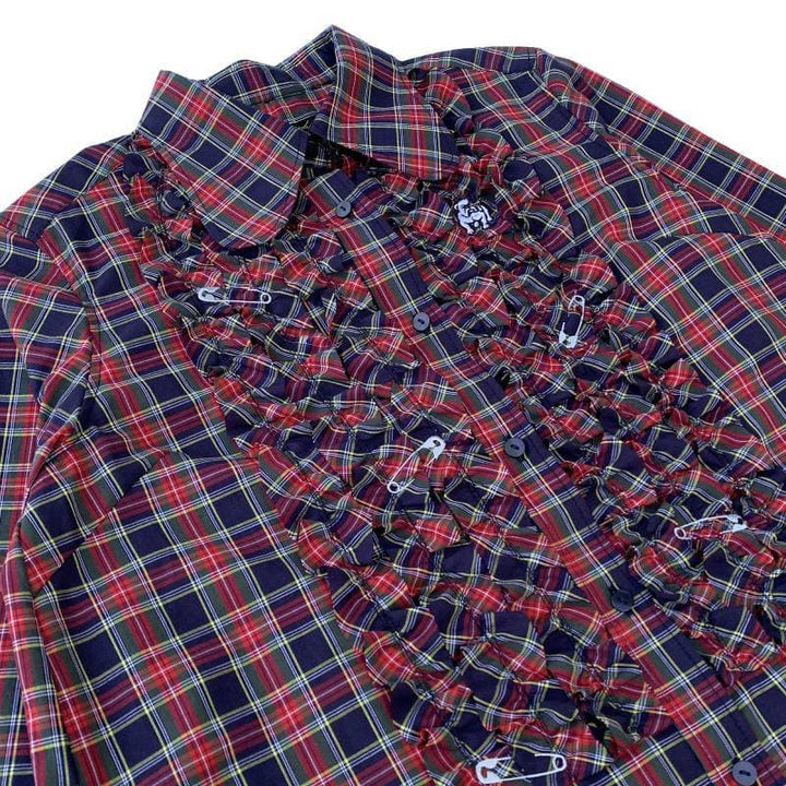 FRILLED BEAGLE SHIRTS DRESS [OP512] - Navy Tartan