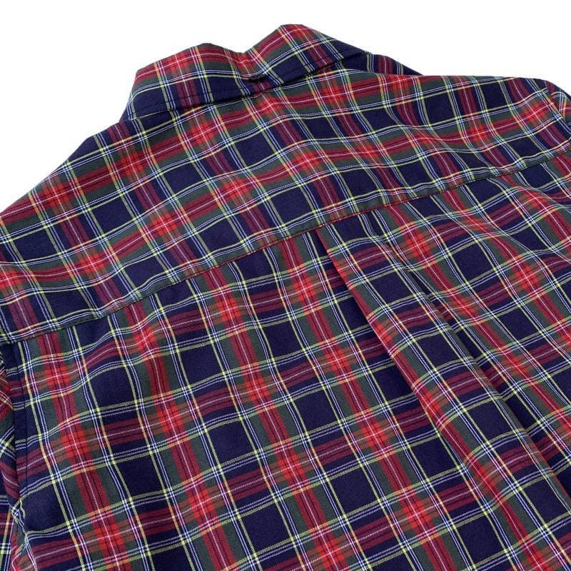 タータンチェック柄フリルシャツワンピース Navy×Red 背面 ボックスプリーツ