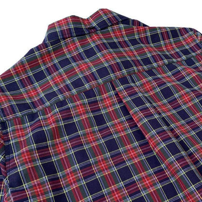 タータンチェック柄フリルシャツワンピース Navy×Red 背面 ボックスプリーツ