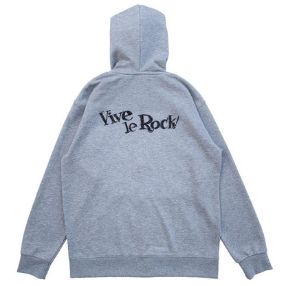 前面にフリルをあしらったジップアップフーディ Grey 背面