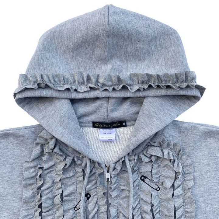 FRILL ZIP HOODIE [CT511] - Grey