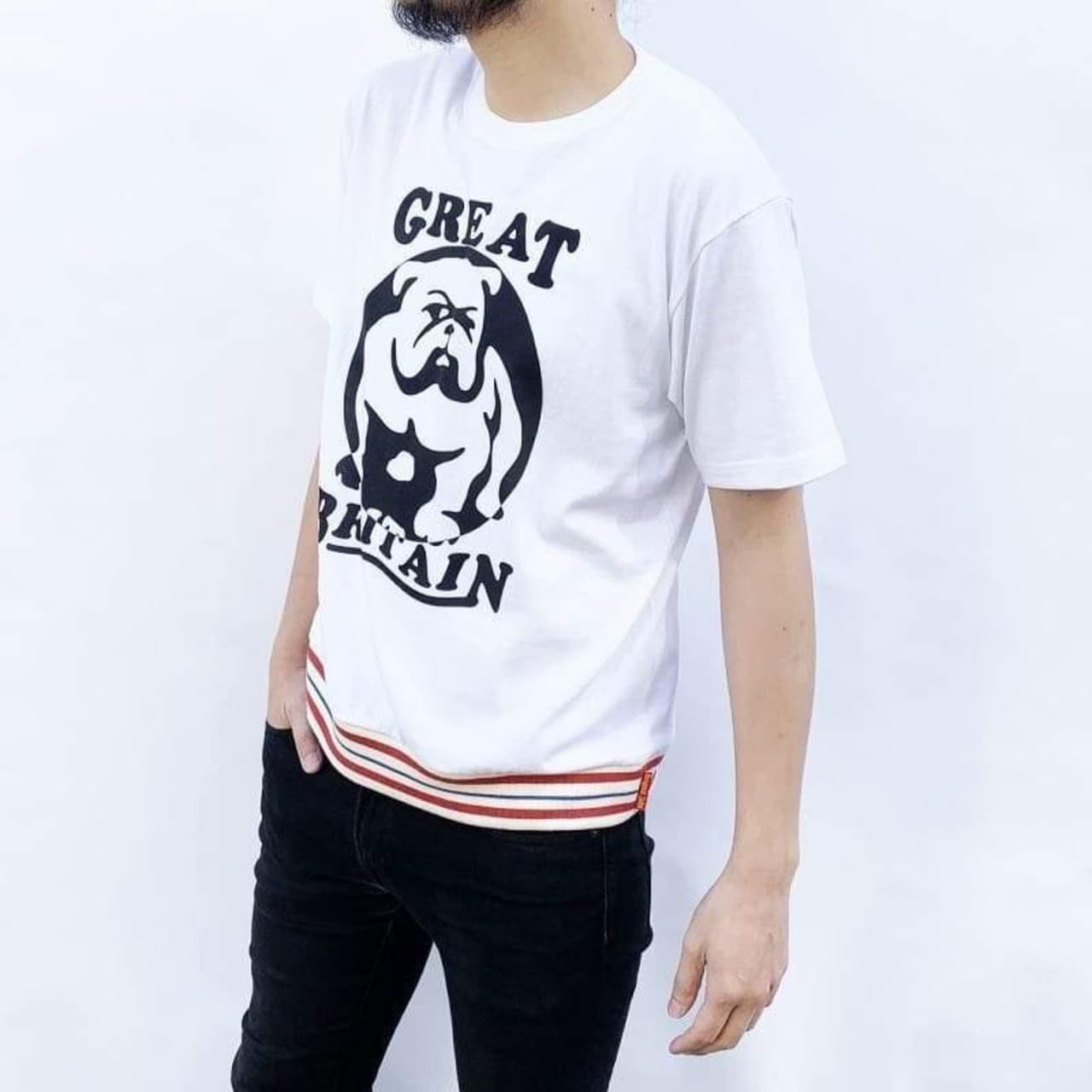 Relaxing Ribbed BULLDOG T-sh〈Navy〉
