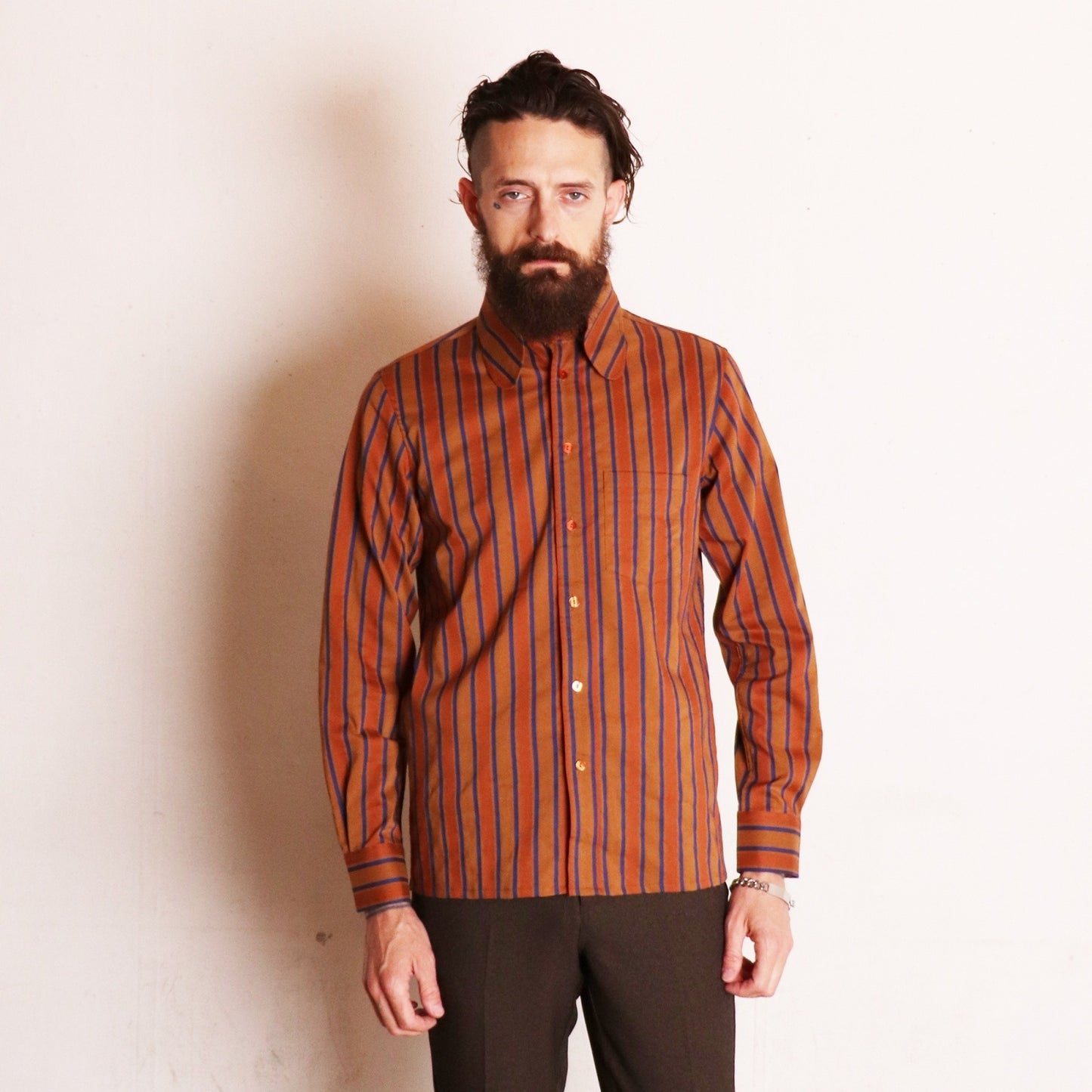 Stripe Beagle Collar Shirts〈Orange〉