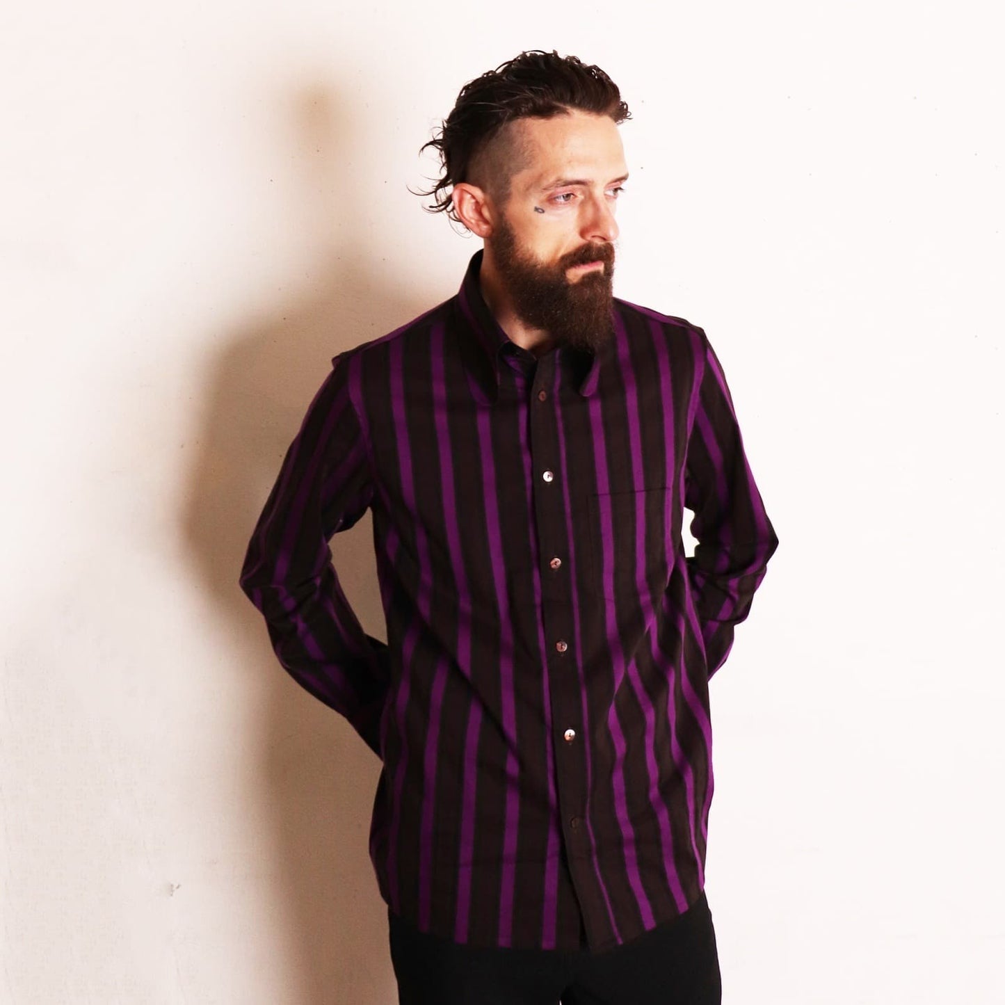 Stripe Beagle Collar Shirts〈Purple〉