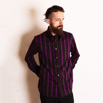 Stripe Beagle Collar Shirts〈Purple〉