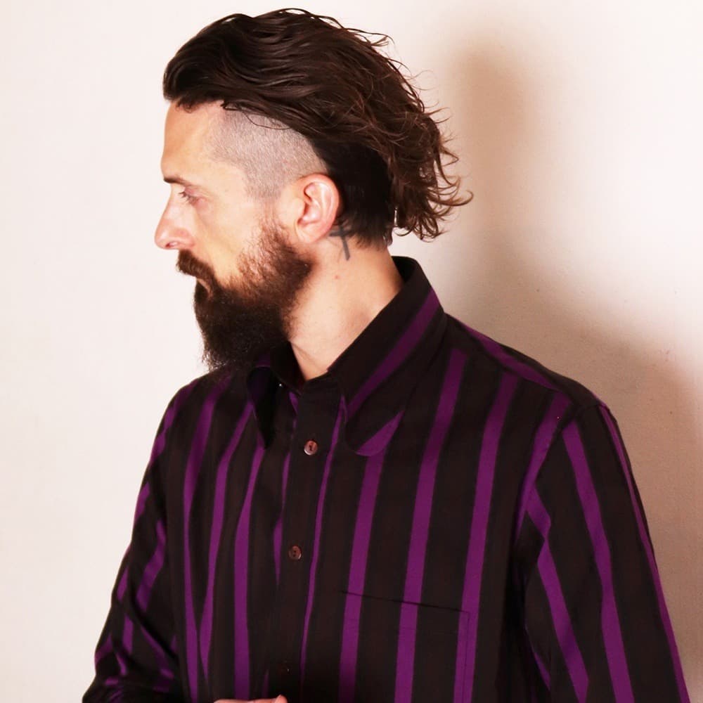 Stripe Beagle Collar Shirts〈Purple〉