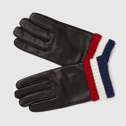 Striped Cuff Leather Gloves