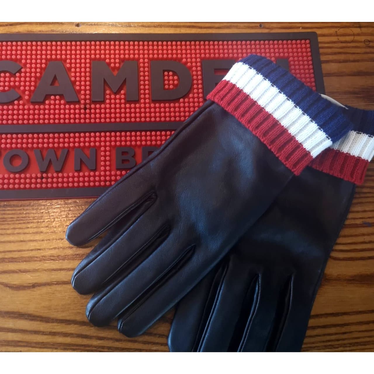 Striped Cuff Leather Gloves