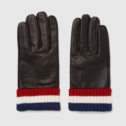 Striped Cuff Leather Gloves