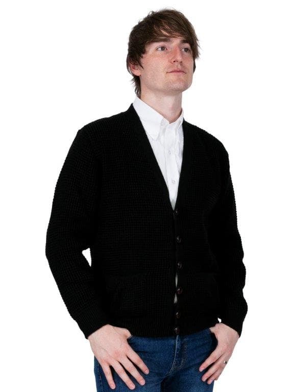 Waffle Knit Cardigan〈Black〉