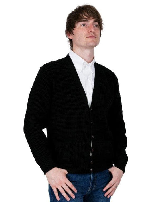 Waffle Knit Cardigan〈Black〉