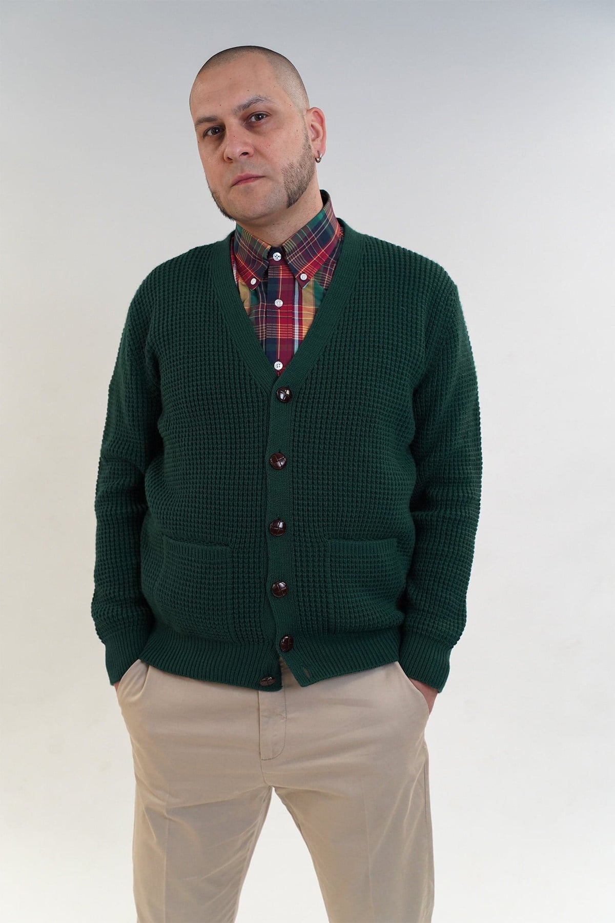 Waffle Knit Cardigan〈Bottle Green〉