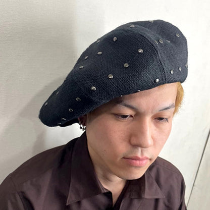 Jute 8 Panels Big Beret with Studs