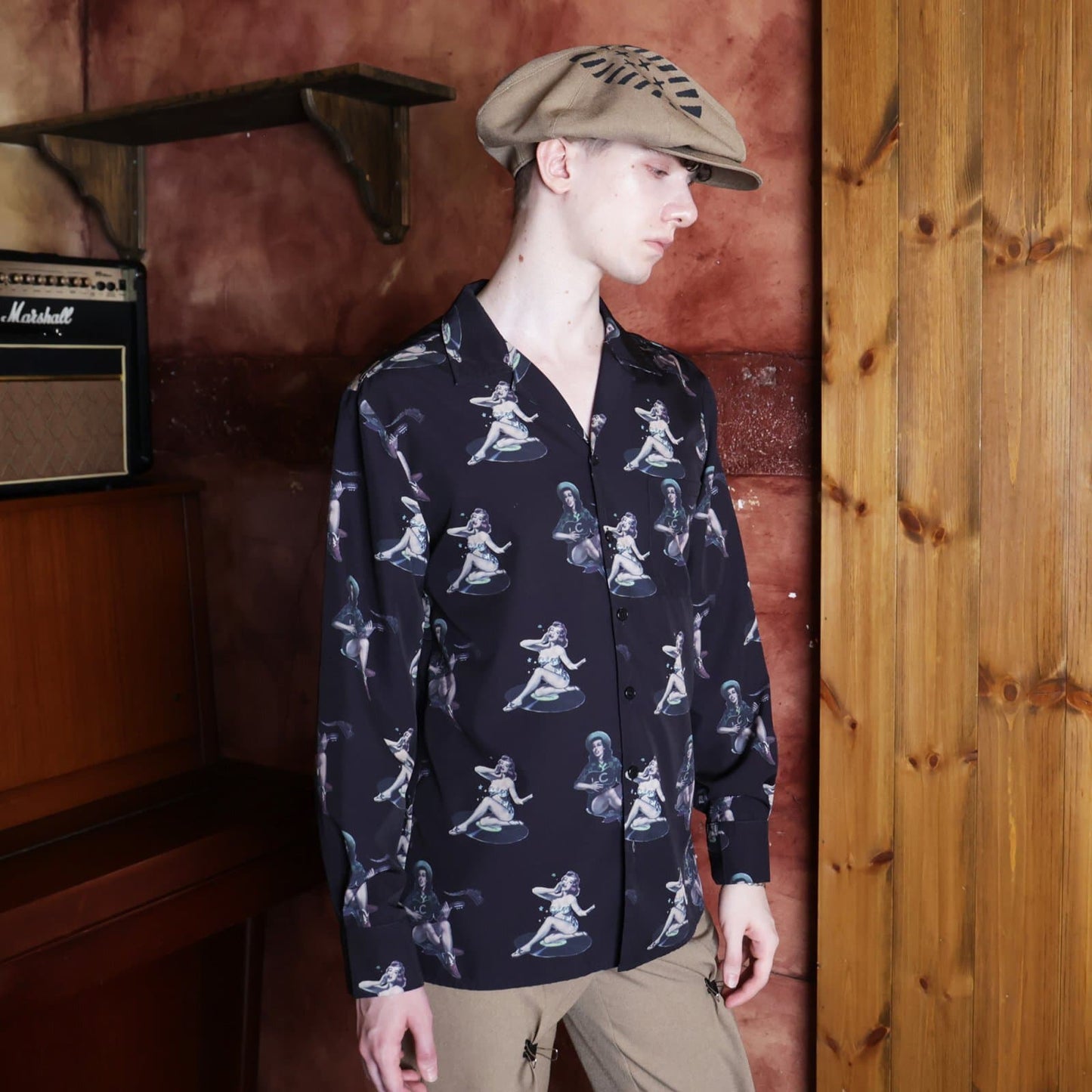 Pin-Up Girls Open Collar Shirts〈Black〉