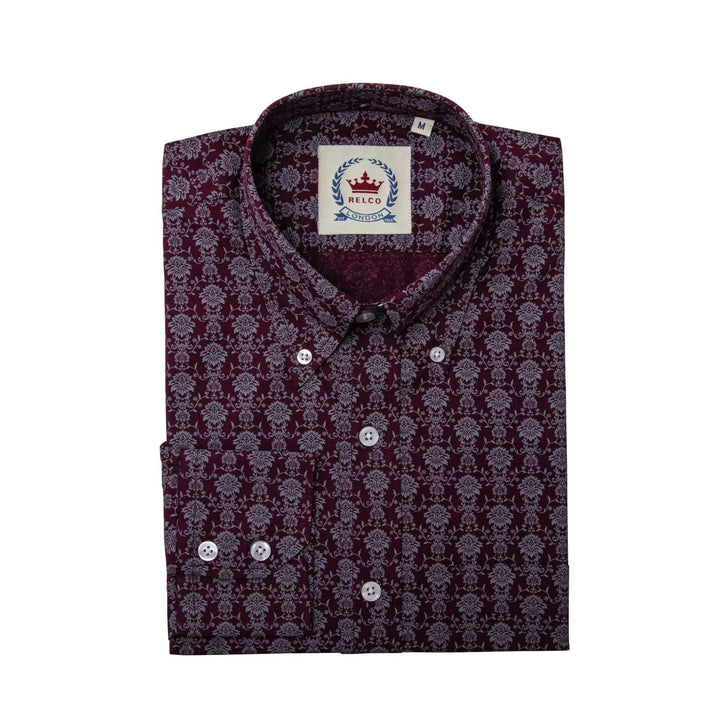 Relco London (レルコ ロンドン) | フローラル柄 ボタンダウン 長袖シャツ〈Burgundy〉 - Sopwith camel