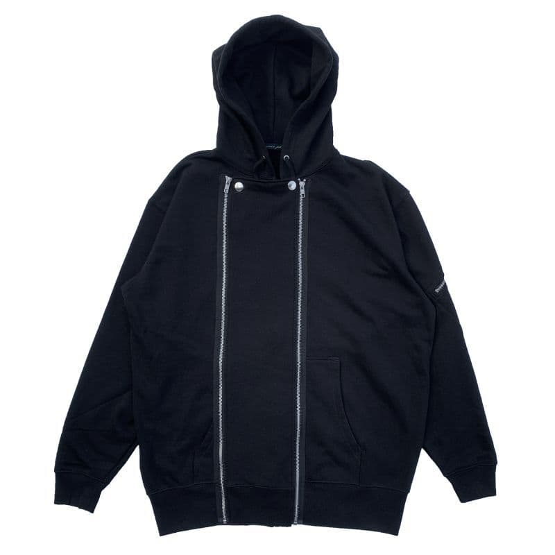 ライダースジャケット風ジップアップフーディ Black 正面