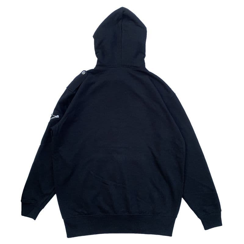 ライダースジャケット風ジップアップフーディ Black 背面