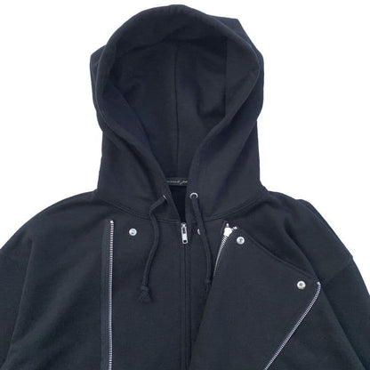 ライダースジャケット風ジップアップフーディ Black 正面 Zip アレンジ
