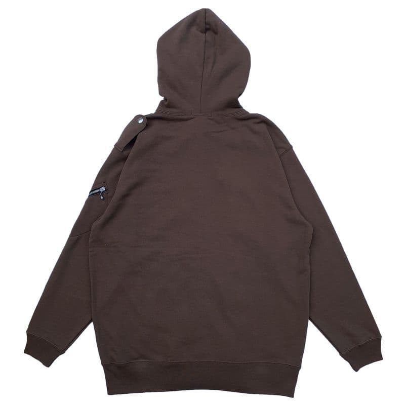 ライダースジャケット風ジップアップフーディ Brown 背面