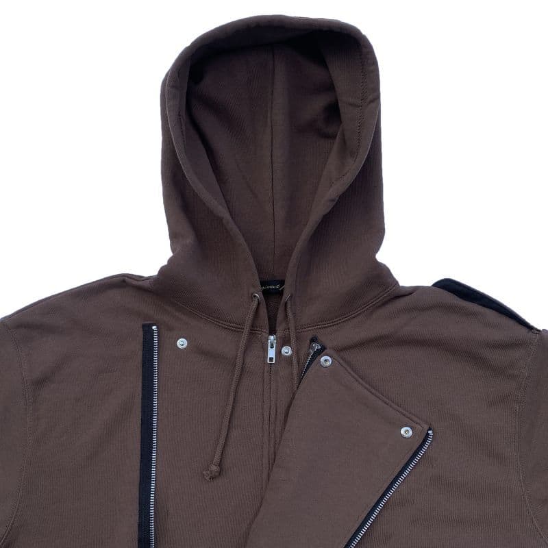 ライダースジャケット風ジップアップフーディ Brown 正面 Zip アレンジ