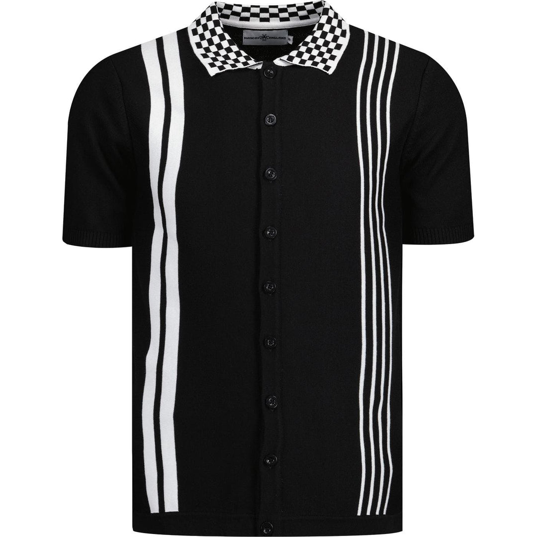 MADCAP ENGLAND(マッドキャップ イングランド) | CHARLIE MOD SKA CHECKERBOARD COLLAR KNITTED POLO - BLACK - Sopwith camel
