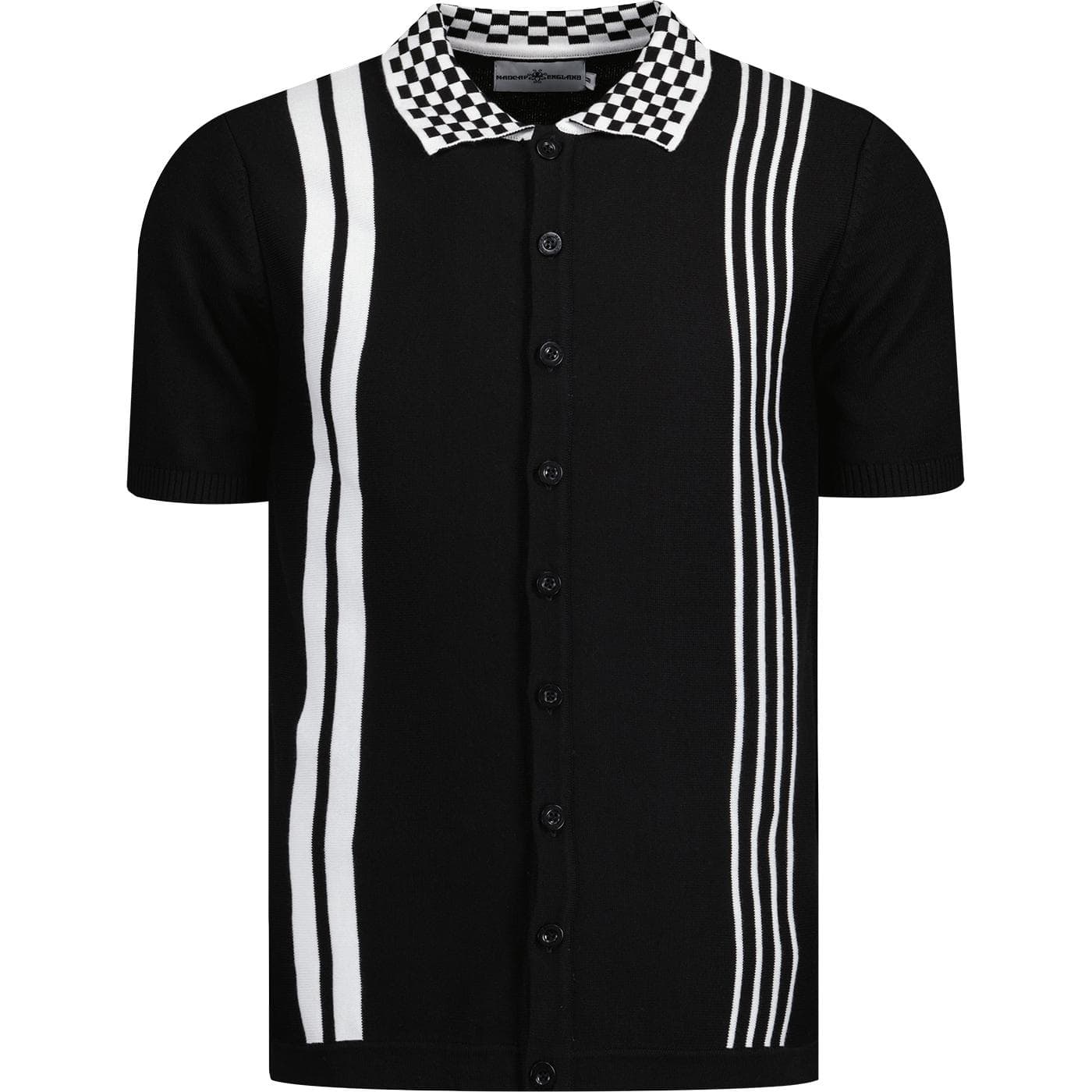 MADCAP ENGLAND(マッドキャップ イングランド) | CHARLIE MOD SKA CHECKERBOARD COLLAR KNITTED POLO - BLACK - Sopwith camel